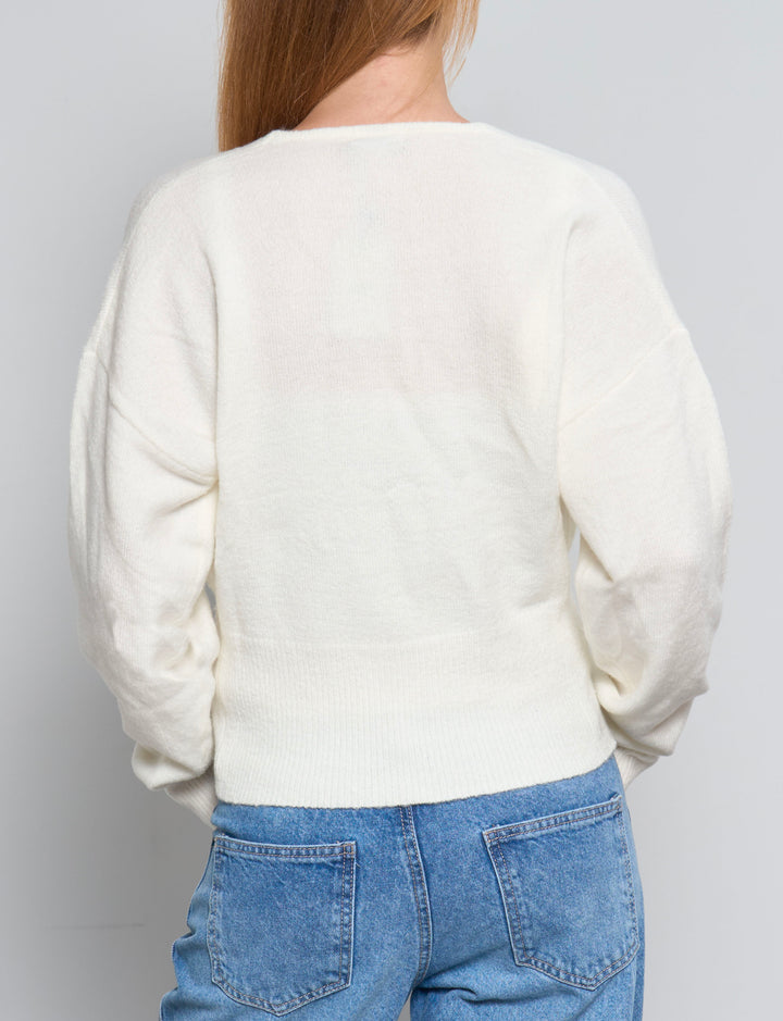 Maglione incrociato panna retro