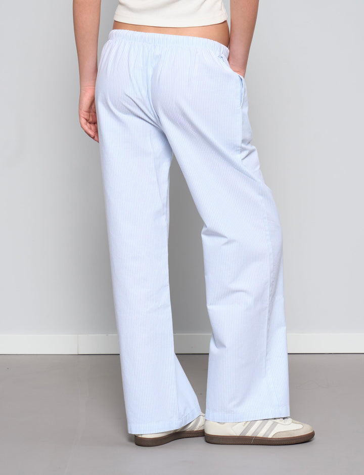Pantalone a righe azzurre con cordino retro