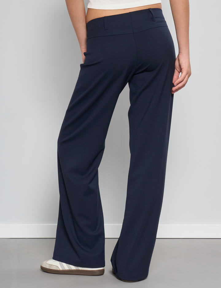 Pantalone blu navy elegante a palazzo retro
