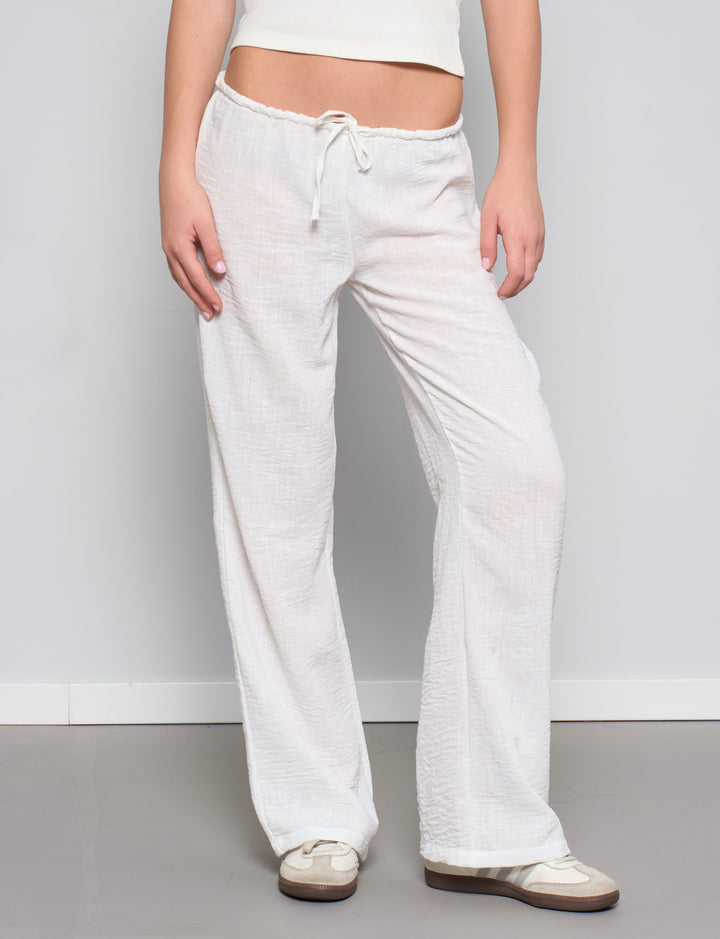 Pantalone effetto lino bianco frontale