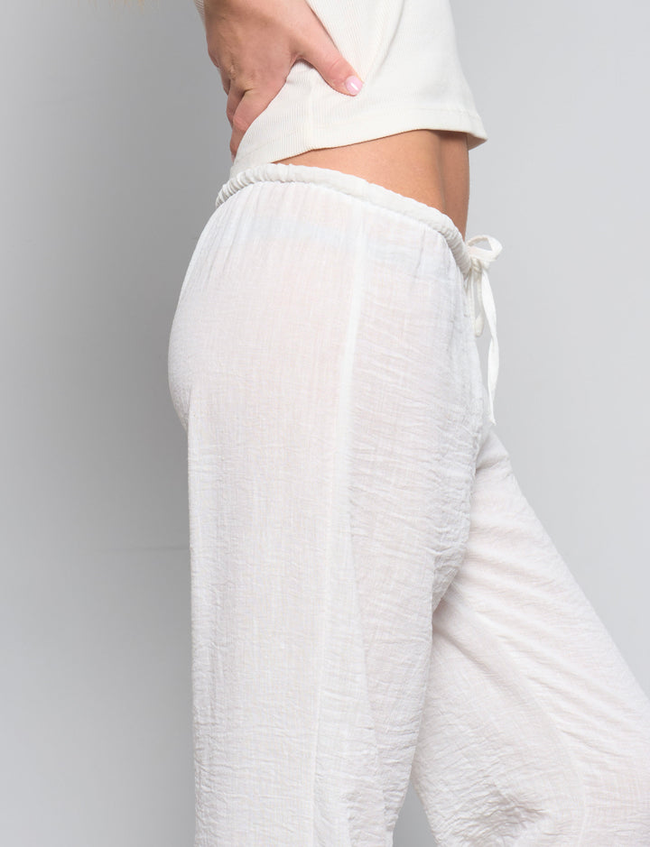 Pantalone effetto lino bianco laterale