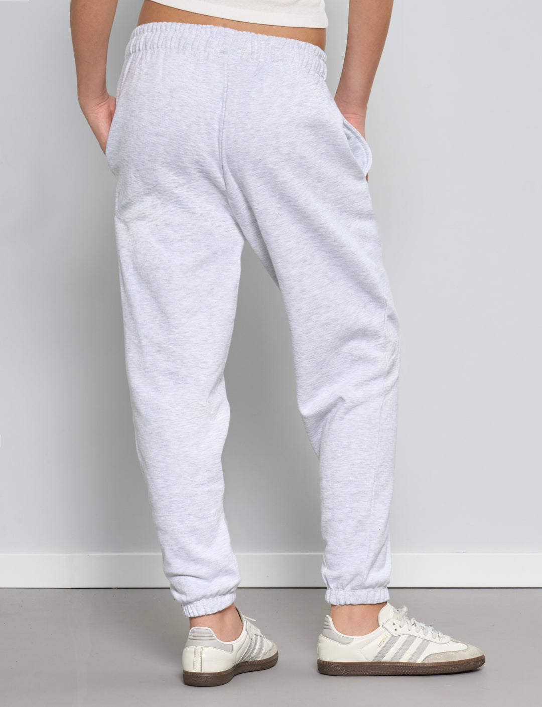 Pantalone grigio chiaro melange in felpa retro