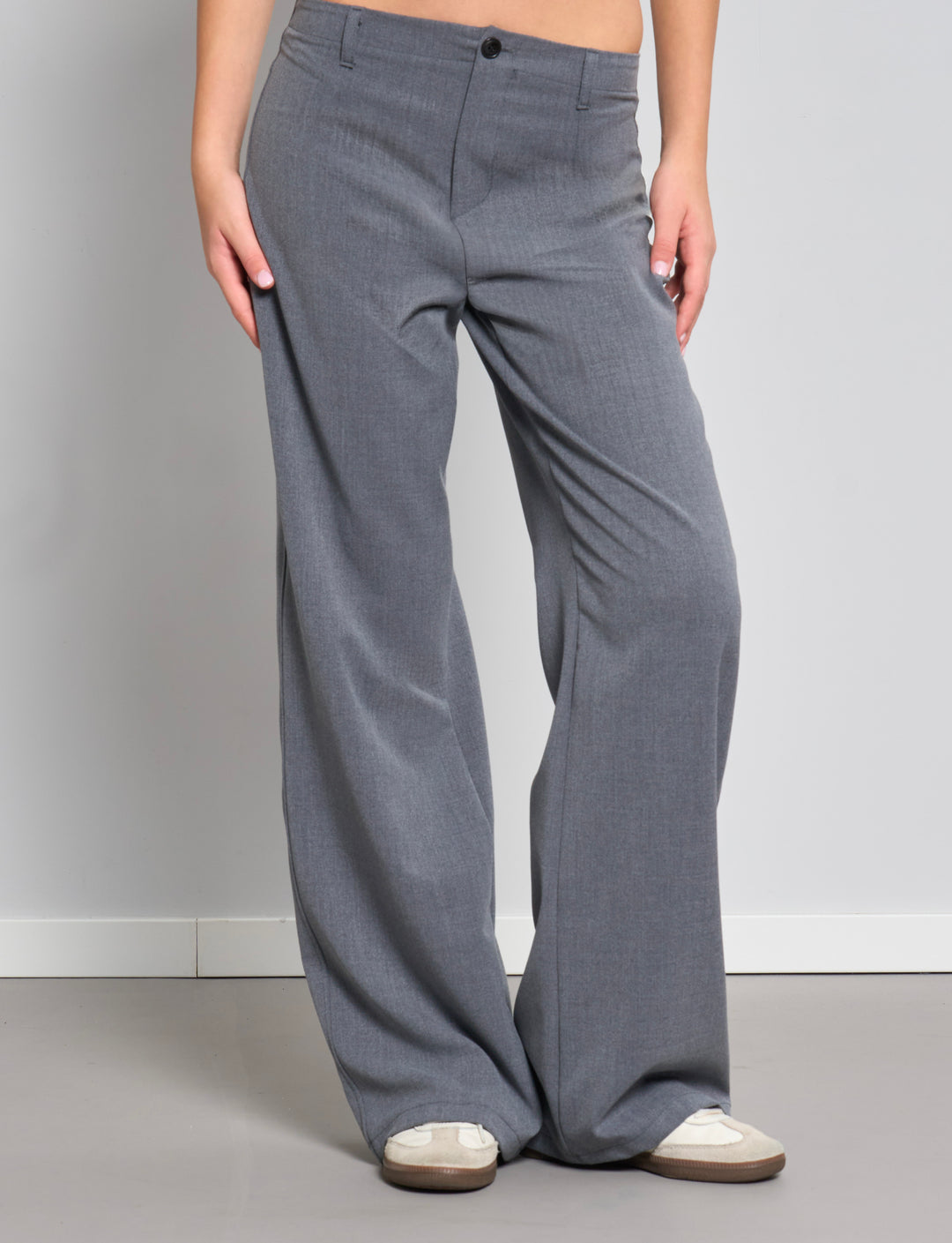 Pantalone grigio scuro elegante a palazzo frontale