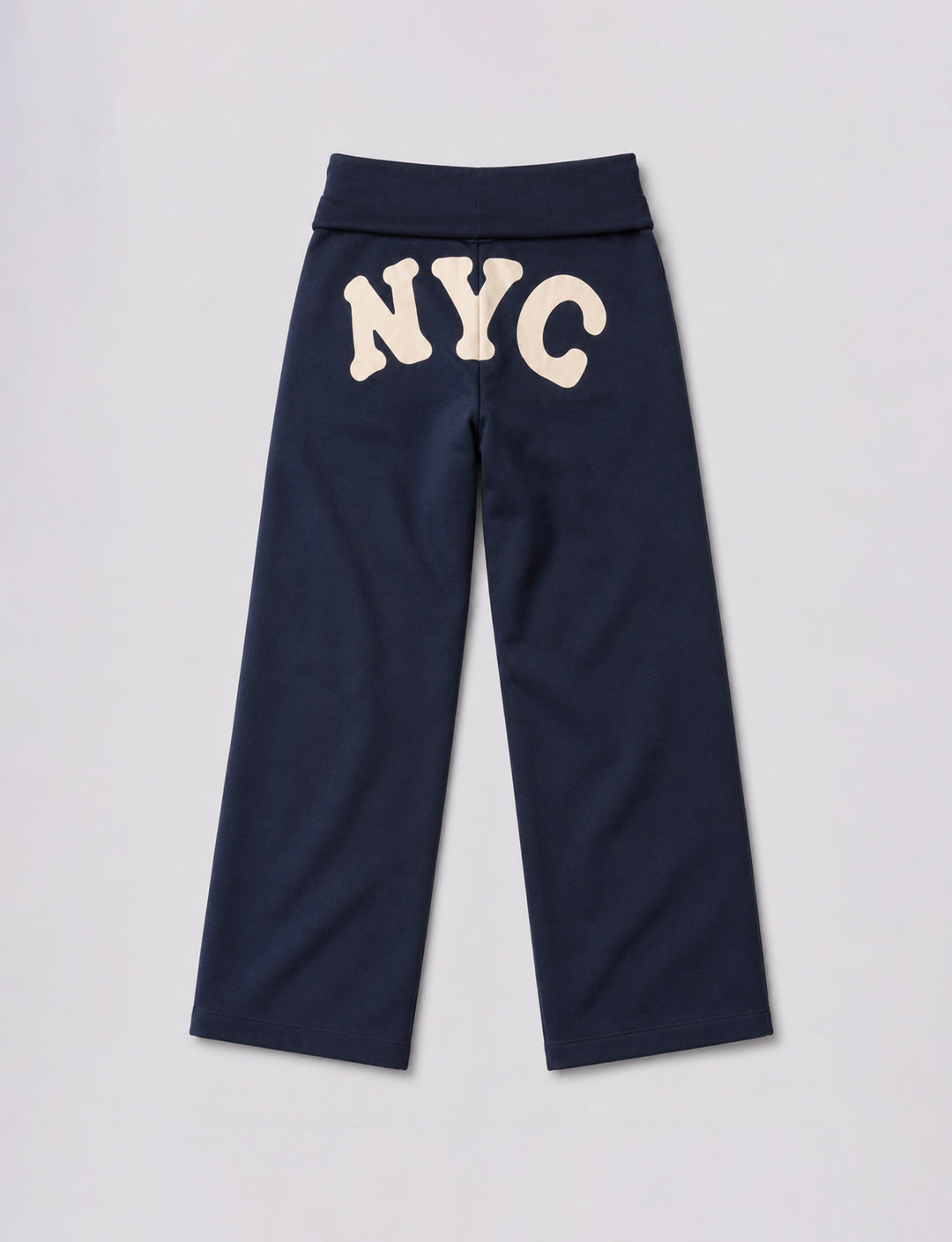 Pantalone in felpa blu navy con scritta NYC still life
