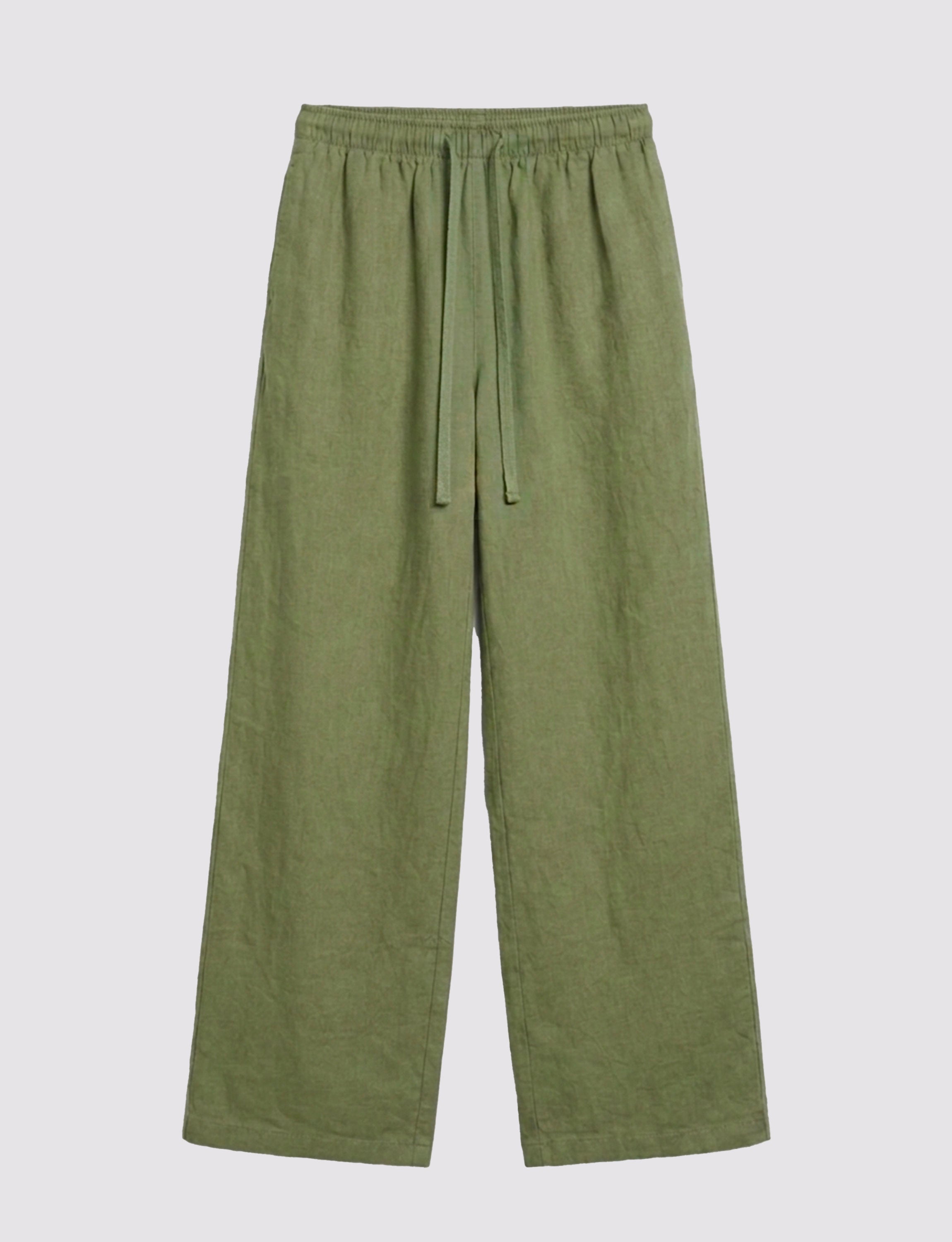 Pantalone in lino verde salvia a gamba ampia