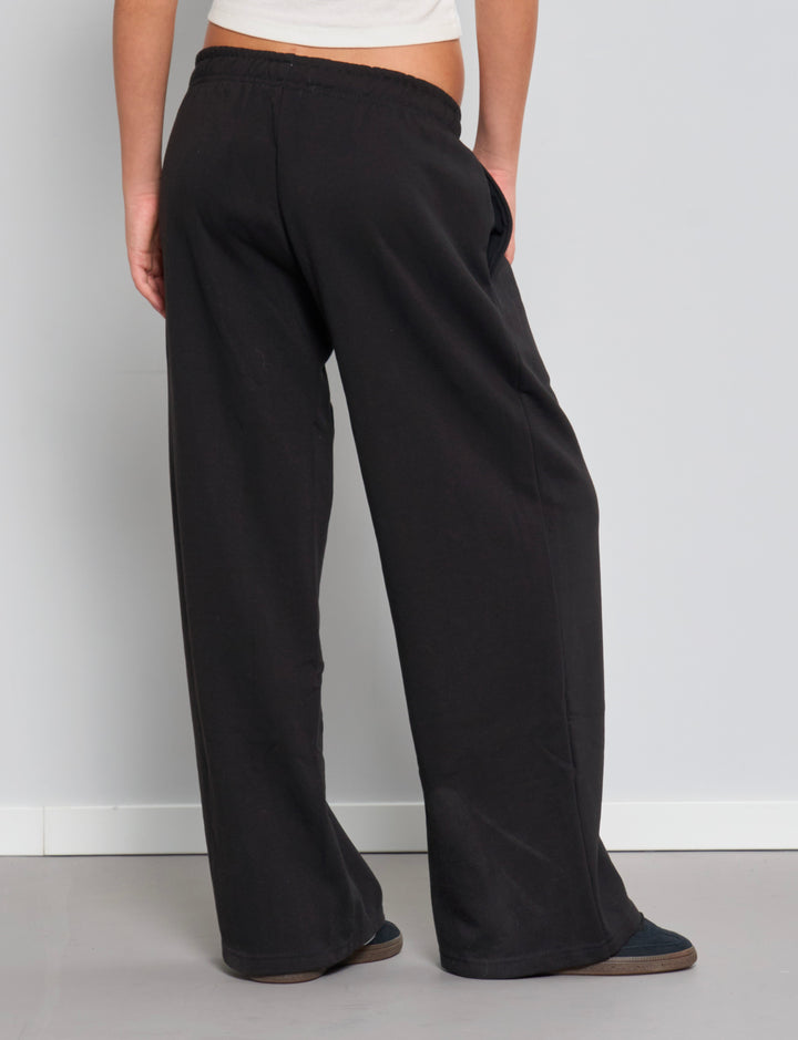 Pantaloni tuta wide leg neri in felpa leggera retro