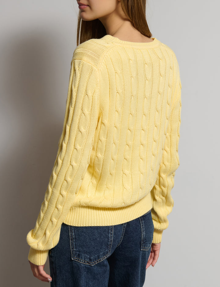 Maglione giallo pastello a trecce retro