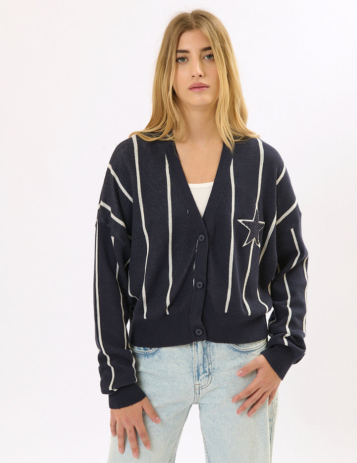 Cardigan oversize a righe con stella