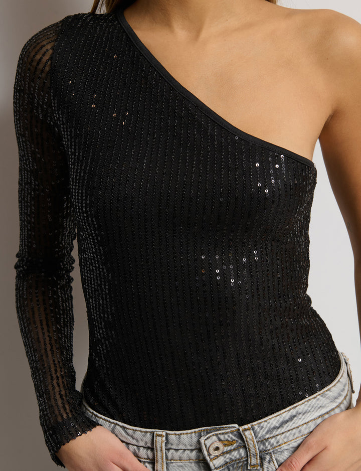 Body monospalla in paillettes