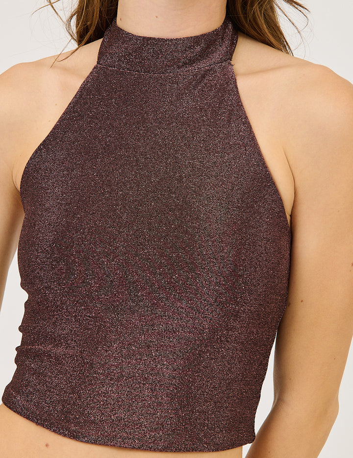 Top de lúrex con cuello halter