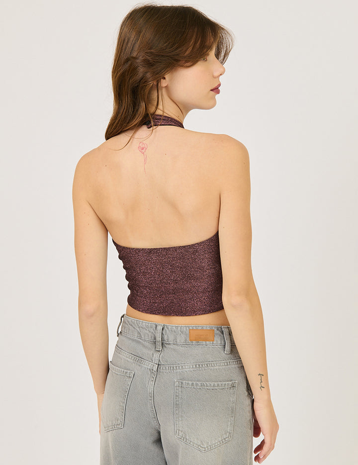 Top de lúrex con cuello halter