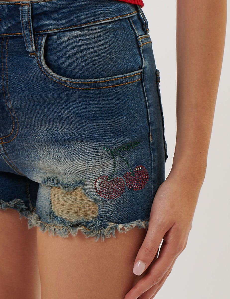 Short jeans con strass