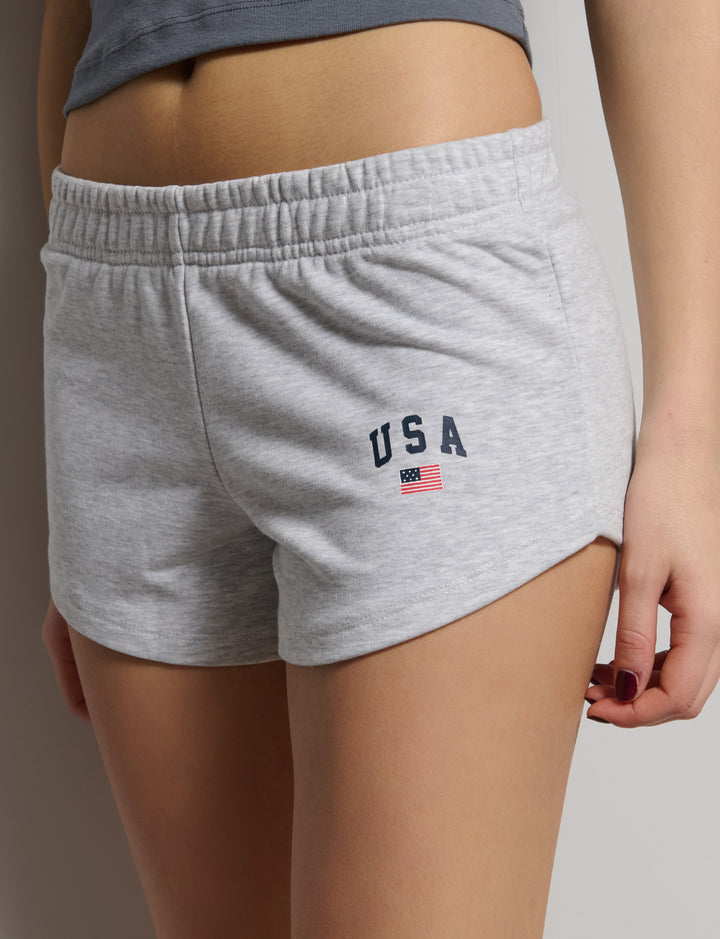 Short grigi in felpa con stampa USA