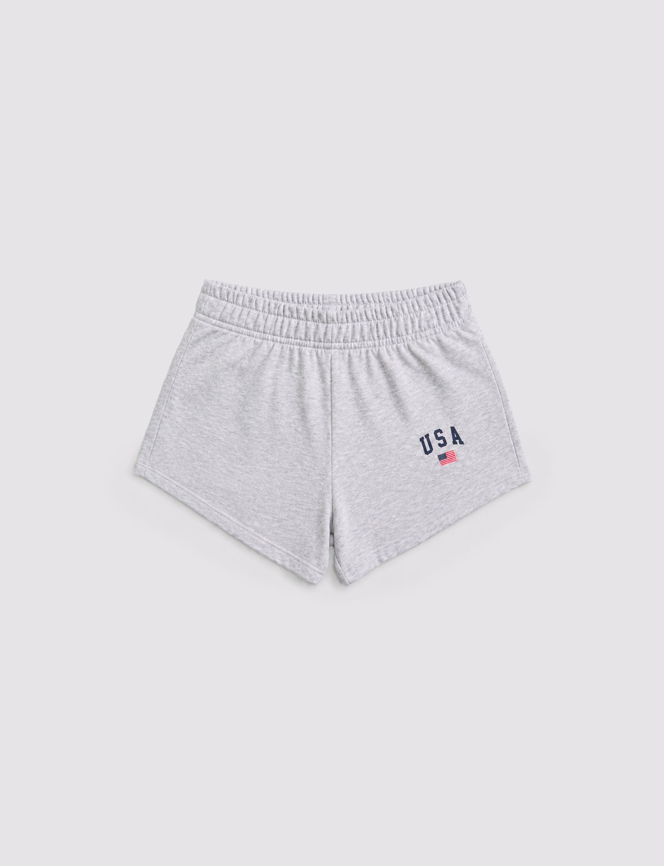 Short grigi in felpa con stampa USA