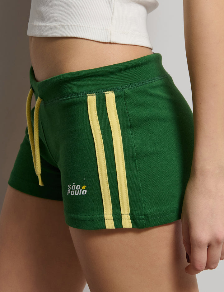 Short verde in jersey con righe laterali e stampe Brasile