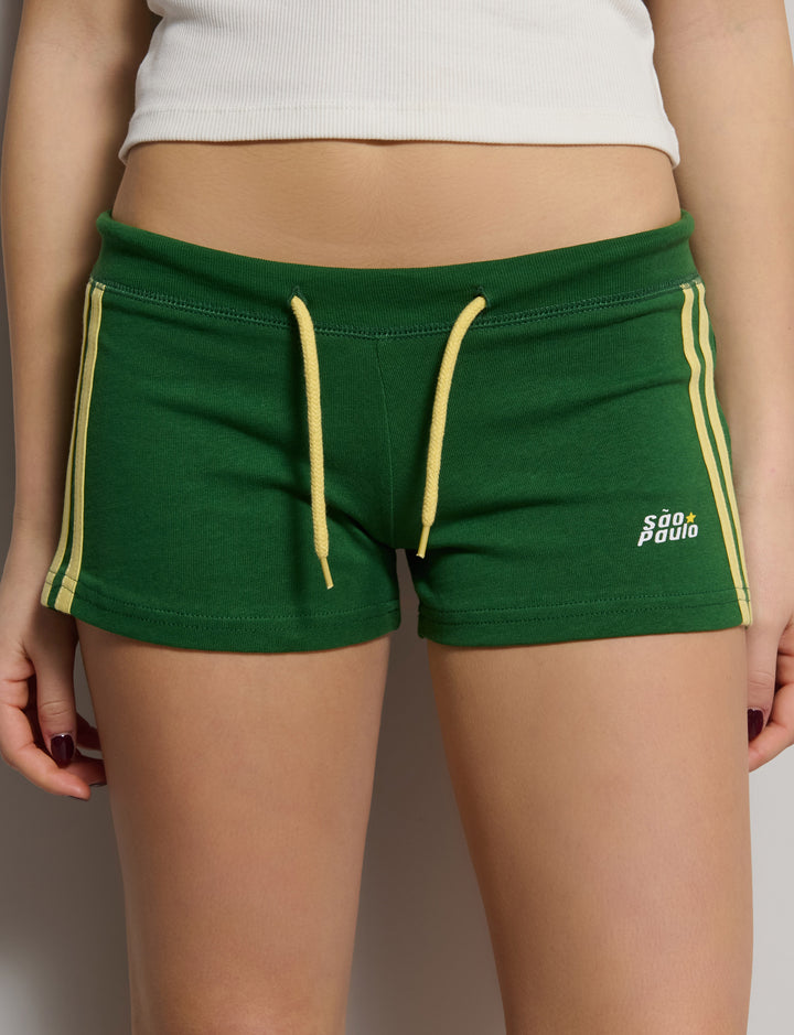 Short verde in jersey con righe laterali e stampe Brasile