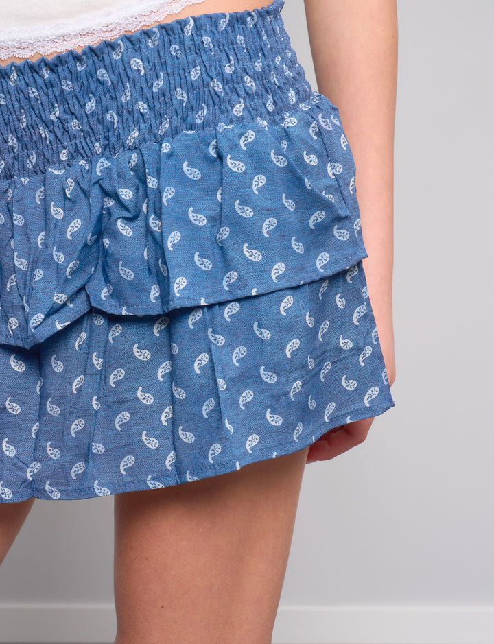 Skort blu a balze con stampe