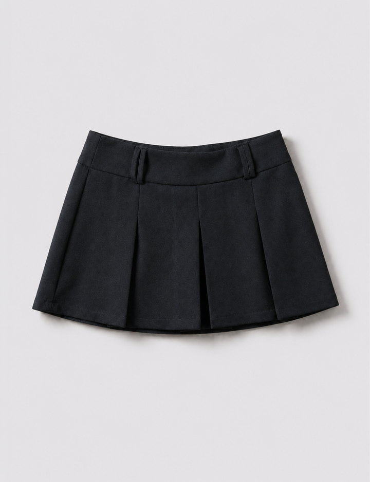 Skort blu notte con pieghe still life frontale