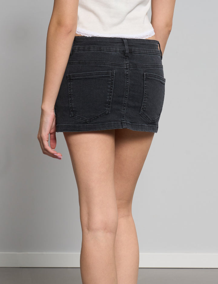 Skort in denim nera con laccio retro dettaglio