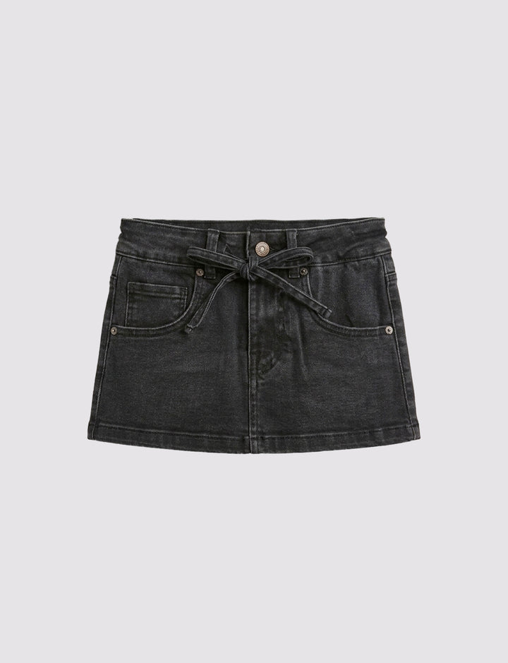 Skort in denim nera con laccio still life
