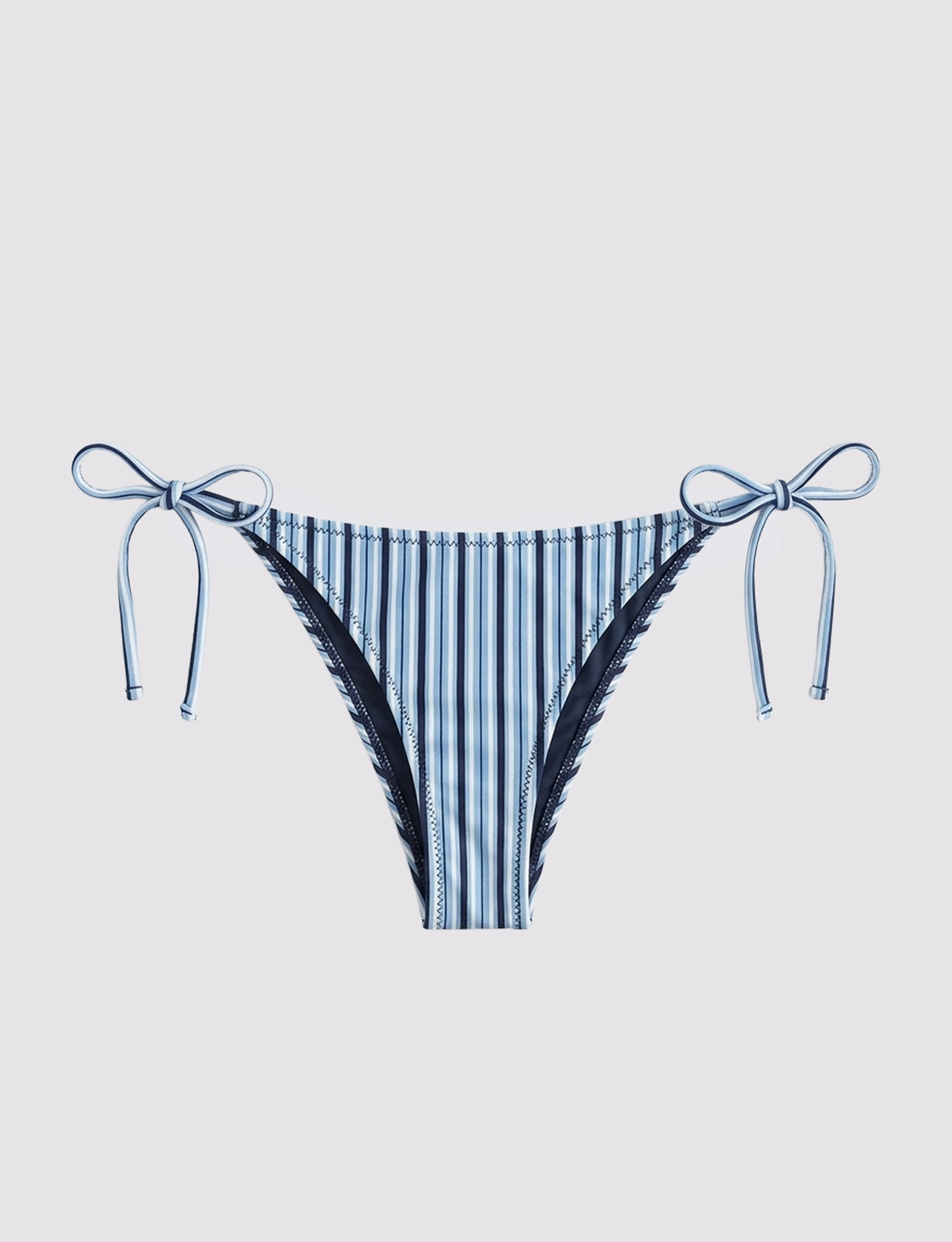Slip bikini blu a righe azzurre frontale