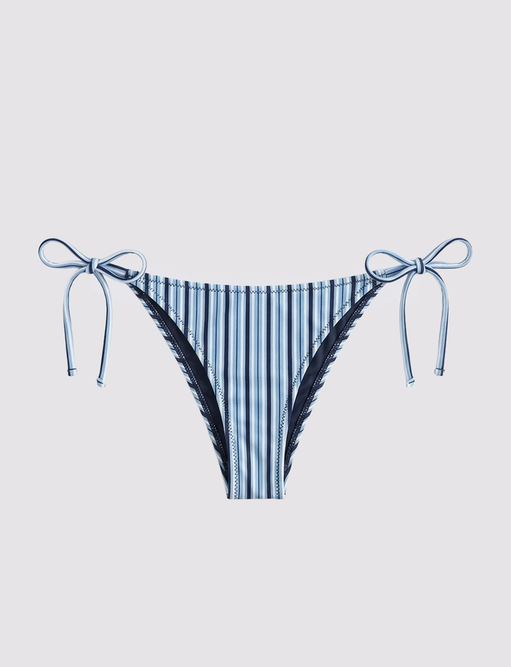 Slip bikini blu a righe azzurre frontale