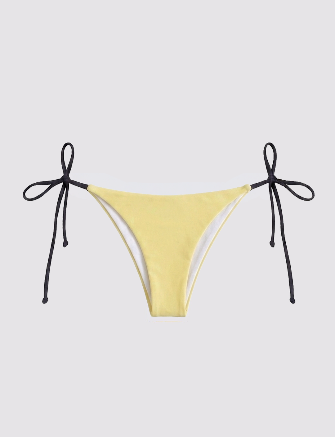 Slip bikini giallo con laccetti a contrasto frontale