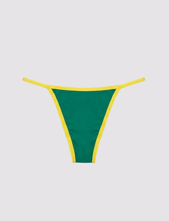 Slip bikini verde con stampa Brasile still life retro