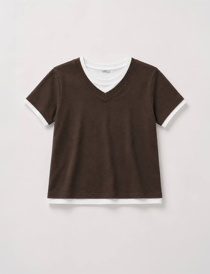 Suite Benedict - T-shirt marrone e bianca a doppio strato still life