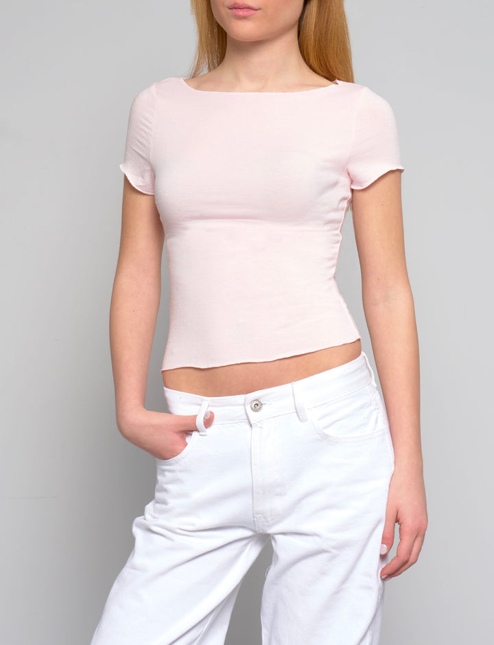 Suite Benedict - T-shirt rosa aderente a manica corta frontale