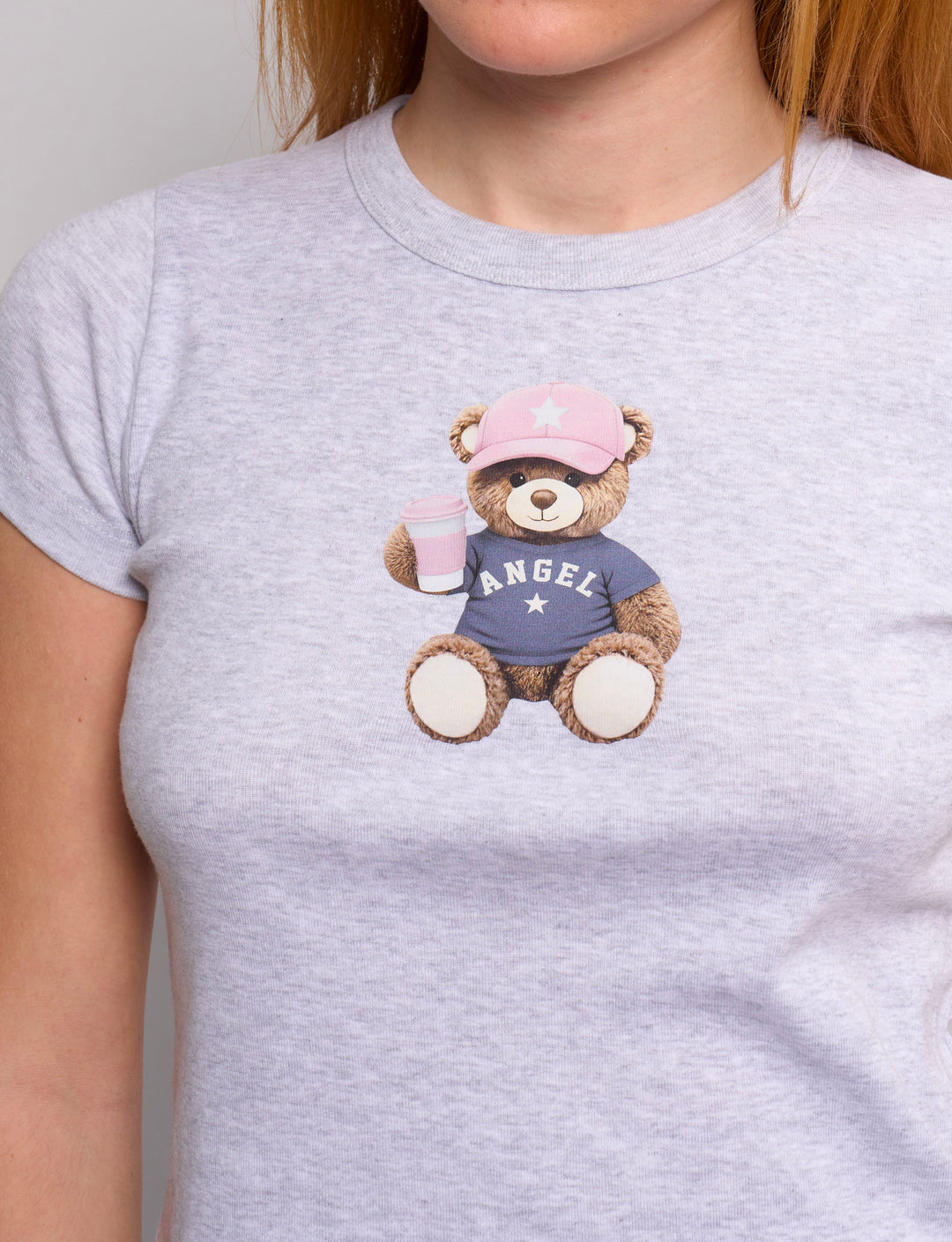 T-shirt grigia con stampa orsetto