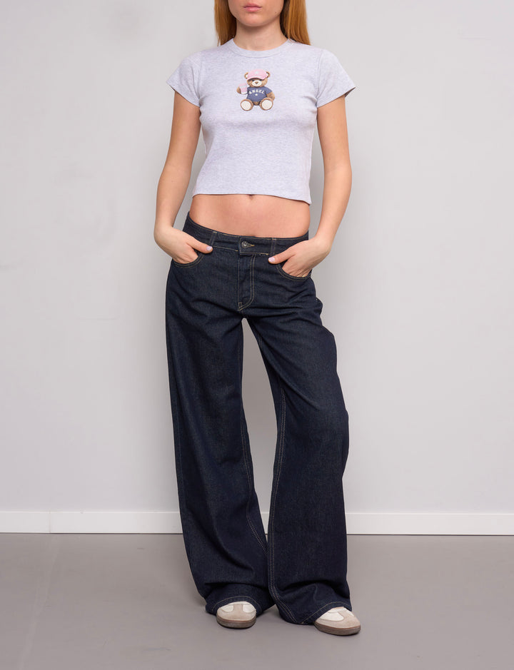 T-shirt grigia con stampa orsetto