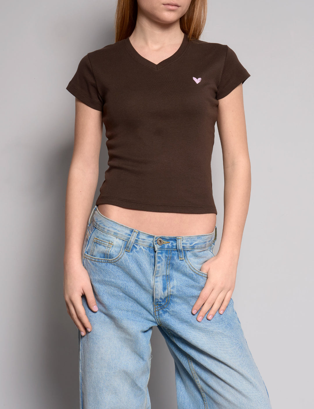 T-shirt marrone con cuore -  T-SHIRT STAMPA  