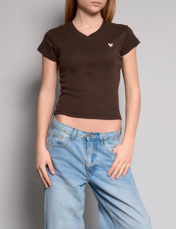 T-shirt marrone con cuore -  T-SHIRT STAMPA  