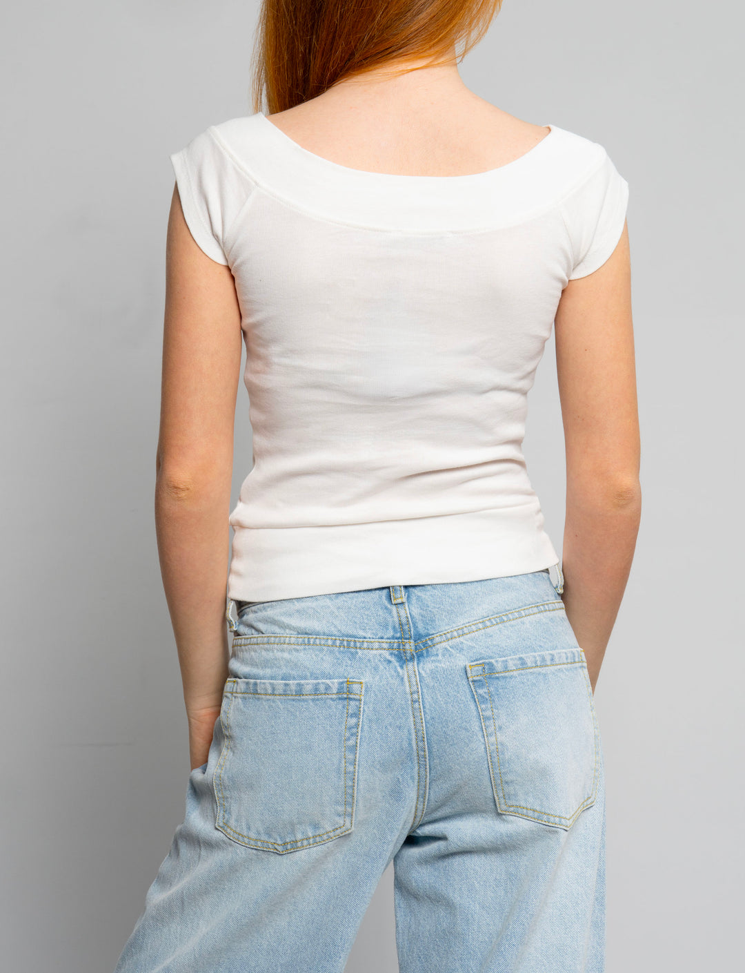 T-shirt panna con scollo a barca e scritta "Angel" -  TOP  