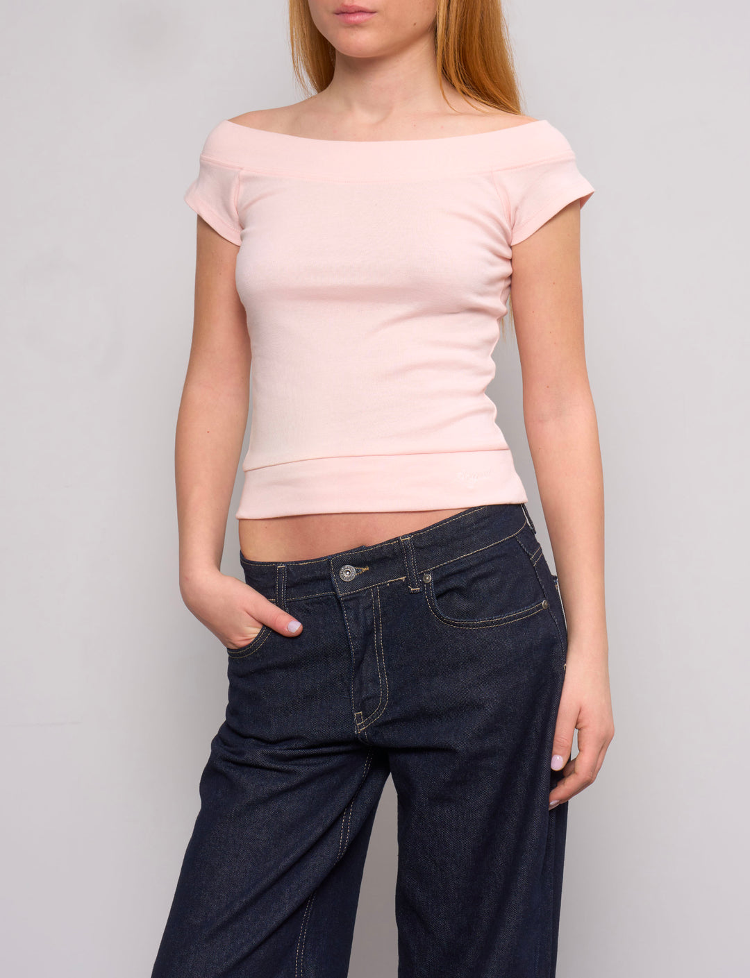 T-shirt rosa con scollo a barca e scritta "Angel" -  TOP  