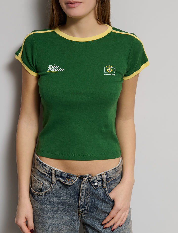 T-shirt verde con grafiche Brasile -  T-SHIRT STAMPA  