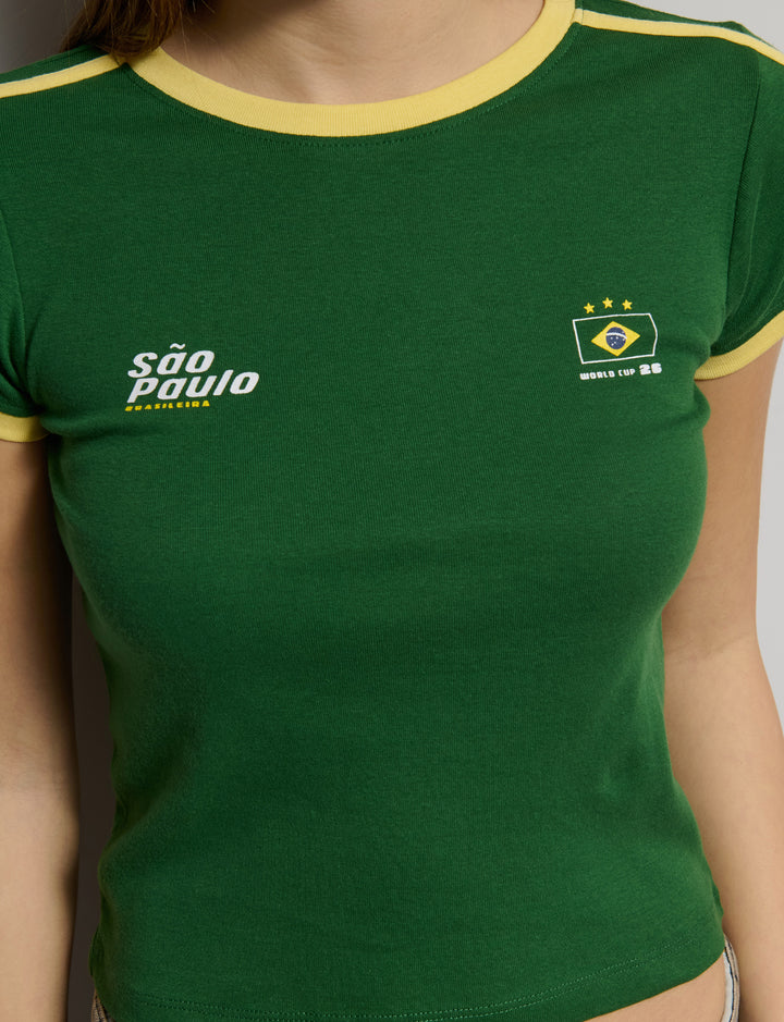 T-shirt verde con grafiche Brasile -  T-SHIRT STAMPA  