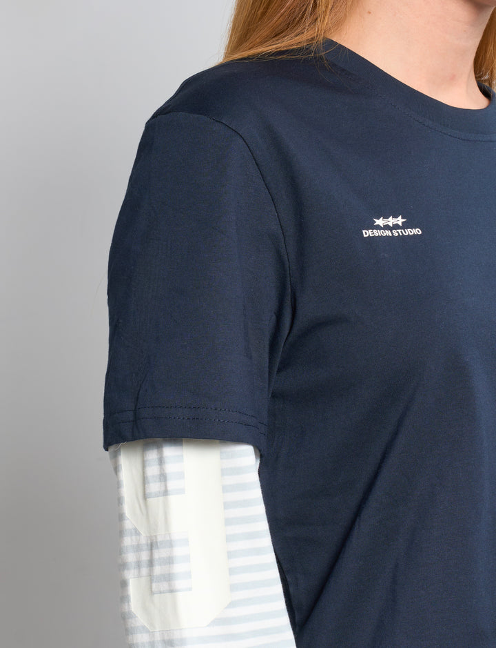 T-shirt a manica lunga blu notte a doppio strato dettaglio