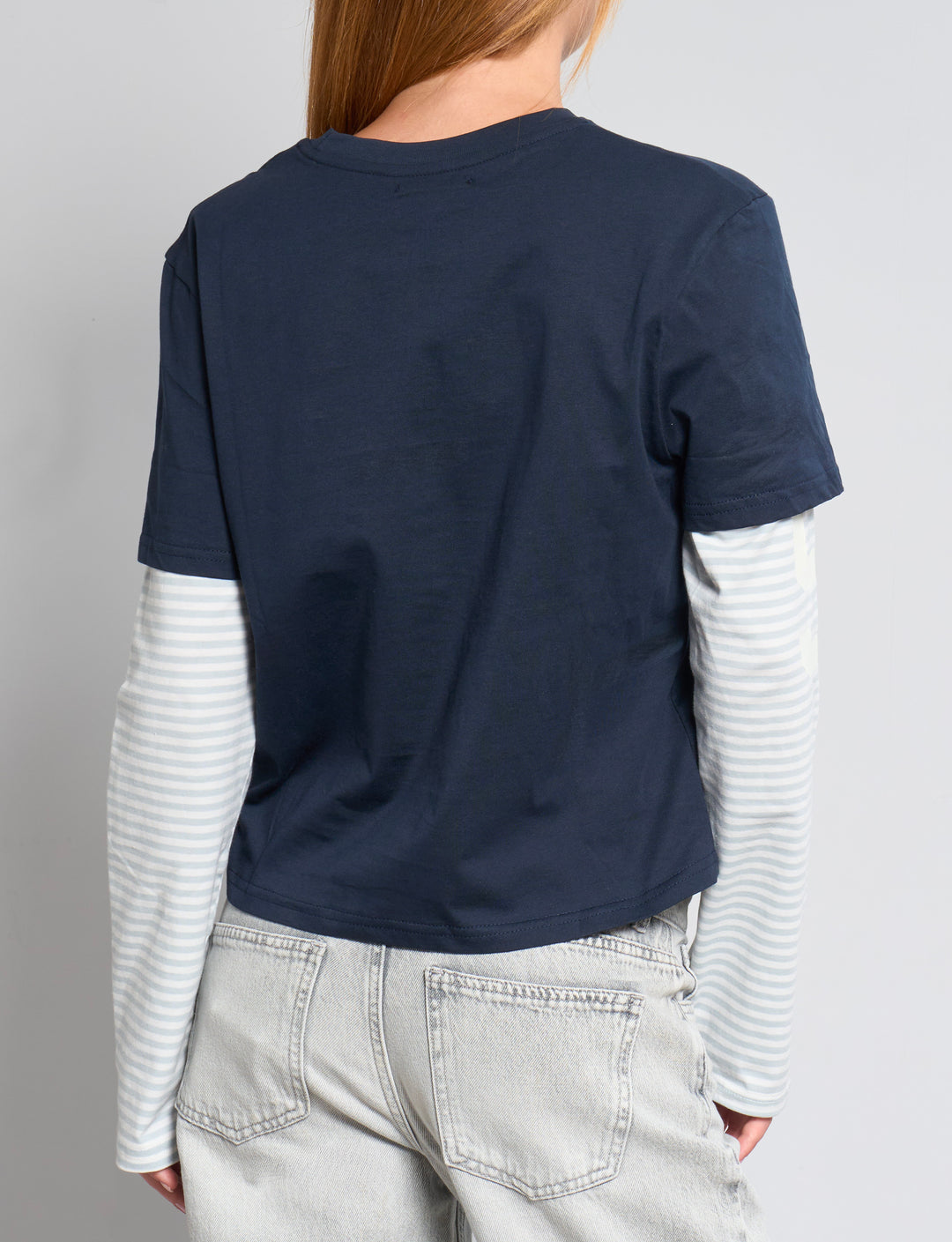 T-shirt a manica lunga blu notte a doppio strato retro