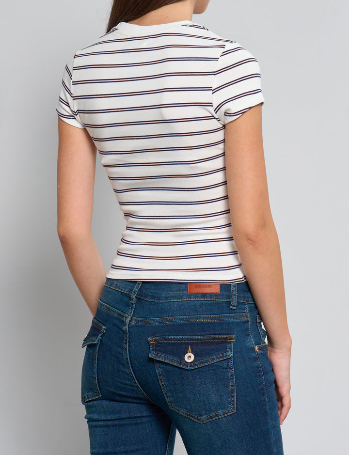 T-shirt a righe con ricamo "Angelic" retro