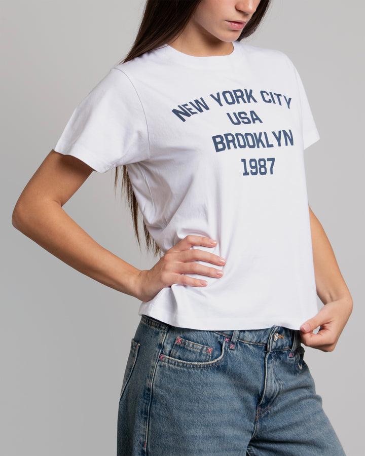T-shirt bianca oversize con stampa “New York City” dettaglio