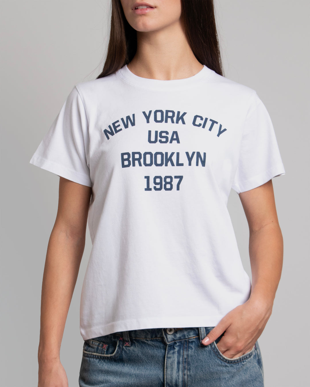 T-shirt bianca oversize con stampa “New York City” frontale