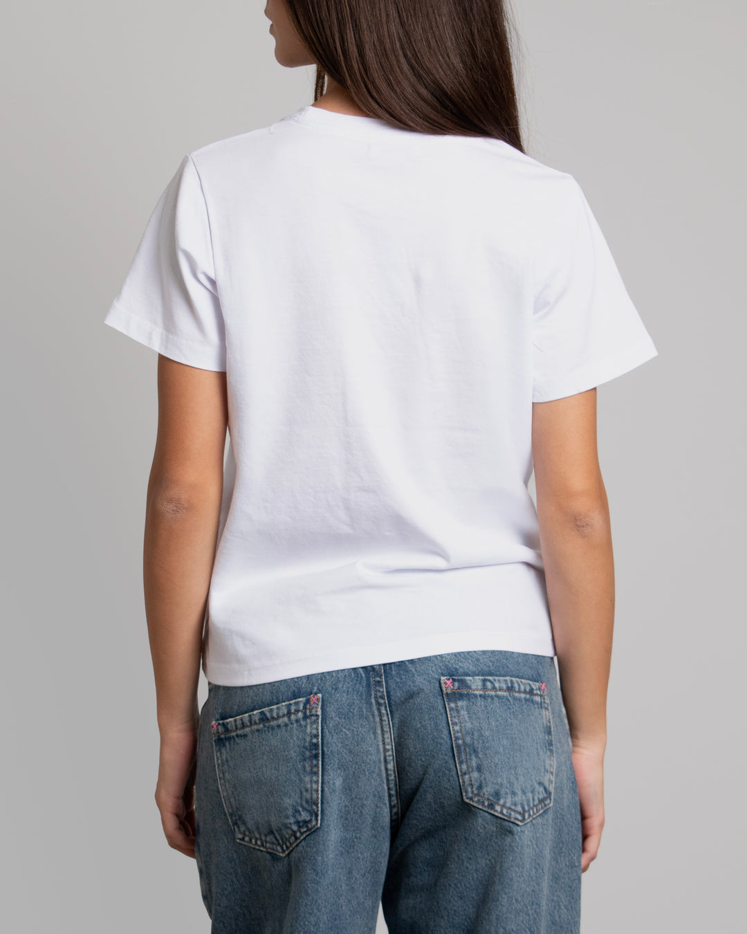 T-shirt bianca oversize con stampa fotografica “Just Girls” retro