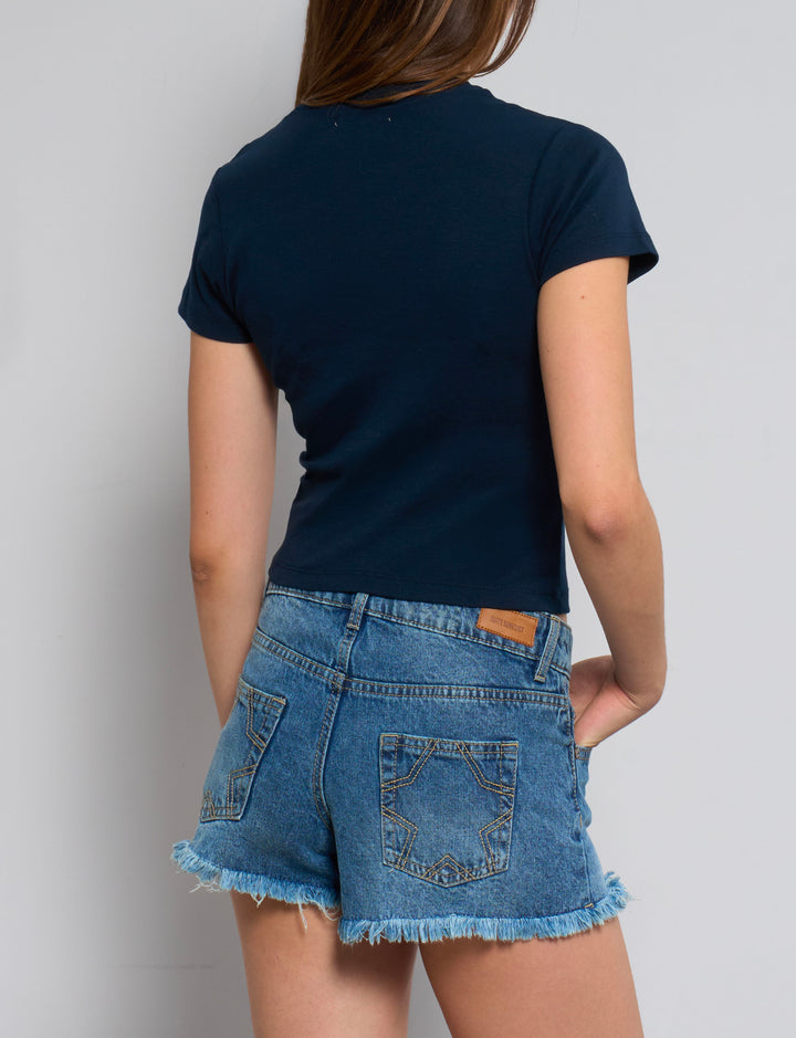 T-shirt blu navy con ricamo bandiera USA retro