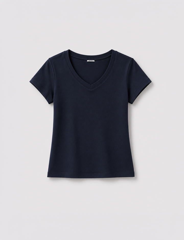 T-shirt blu navy con scollo a V still life