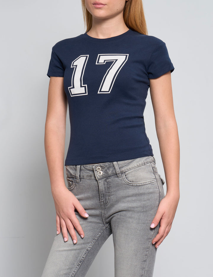 T-shirt blu navy con stampa numero 17 frontale