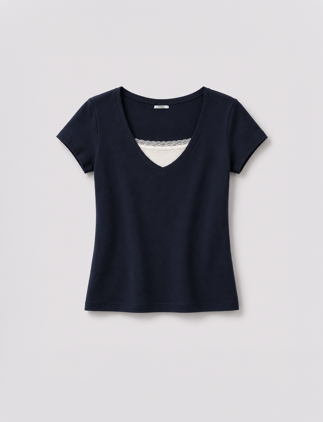 T-shirt blu navy doppio strato con pizzo still life