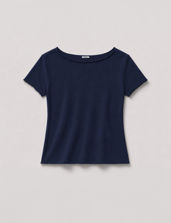T-shirt blu notte aderente a manica corta still life
