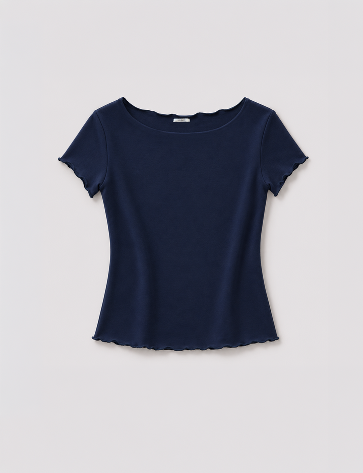 T-shirt blu notte aderente a manica corta still life